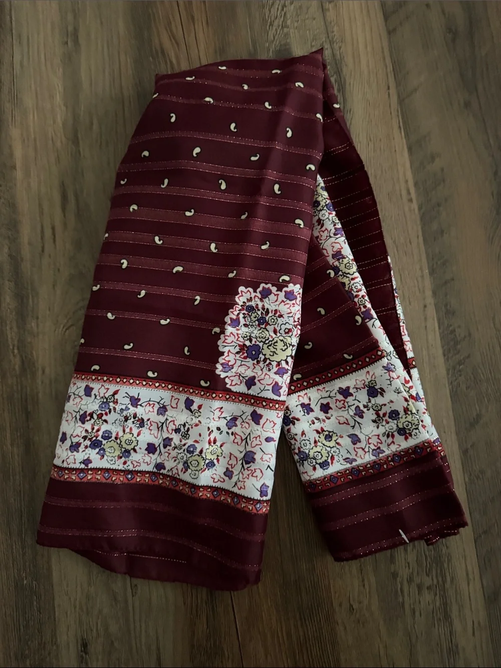 Valentini Floral Border Scarf in Burgundy & Cream